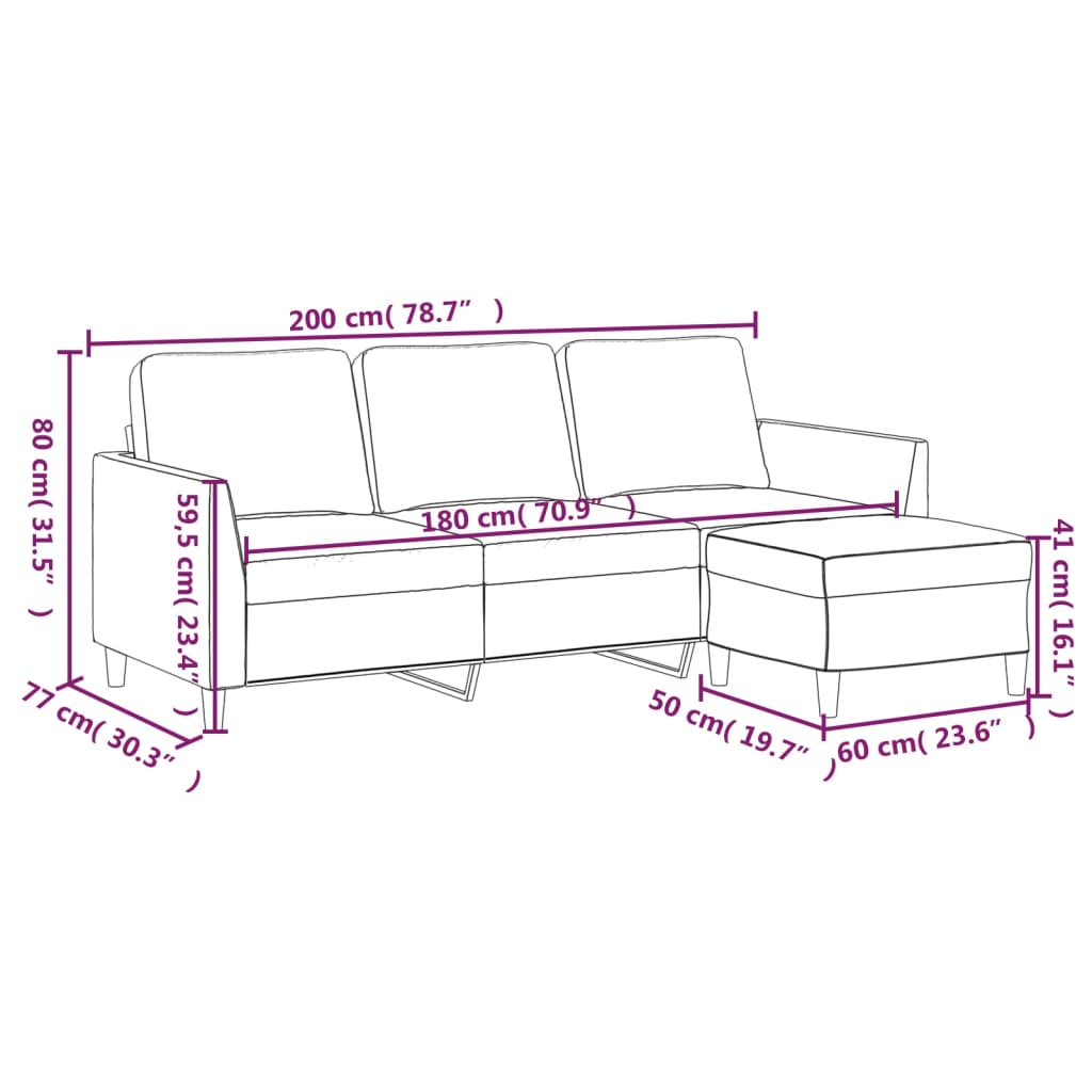 vidaXL Canapea cu 3 locuri / taburet cappuccino 180 cm piele ecologică vidaXL Canapea cu 3 locuri / taburet cappuccino 180 cm piele ecologică