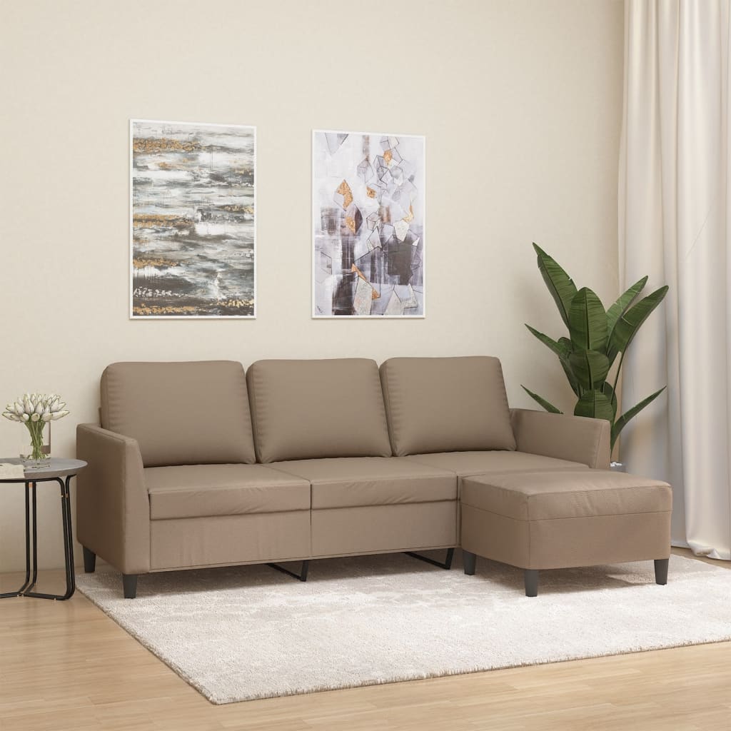 vidaXL Canapea cu 3 locuri / taburet cappuccino 180 cm piele ecologică vidaXL Canapea cu 3 locuri / taburet cappuccino 180 cm piele ecologică