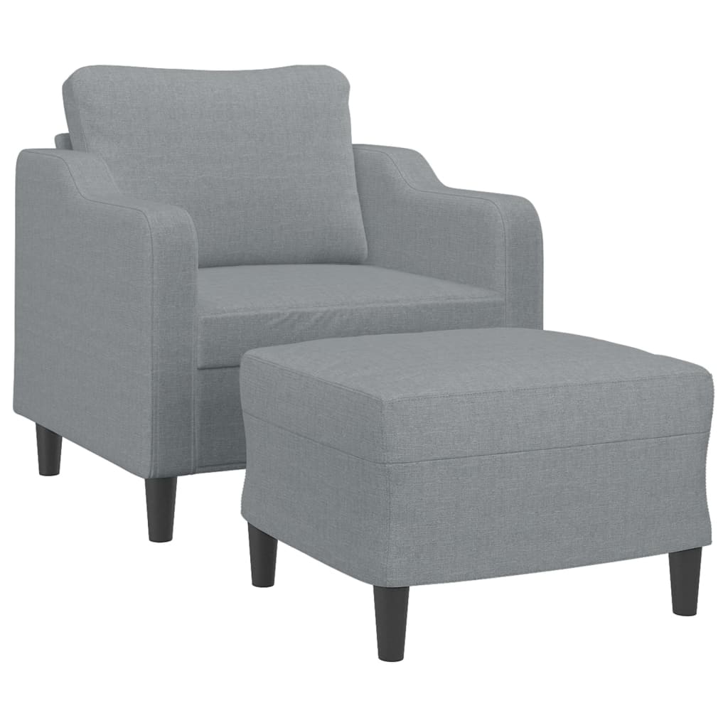 vidaXL Fotoliu canapea cu taburet, gri deschis, 60 cm, textil