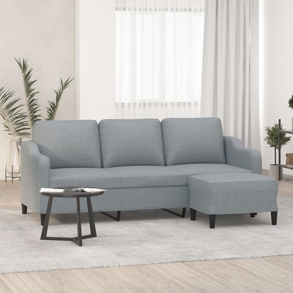 vidaXL Canapea cu 3 locuri și taburet, gri deschis, 180 cm, textil vidaXL Canapea cu 3 locuri și taburet, gri deschis, 180 cm, textil