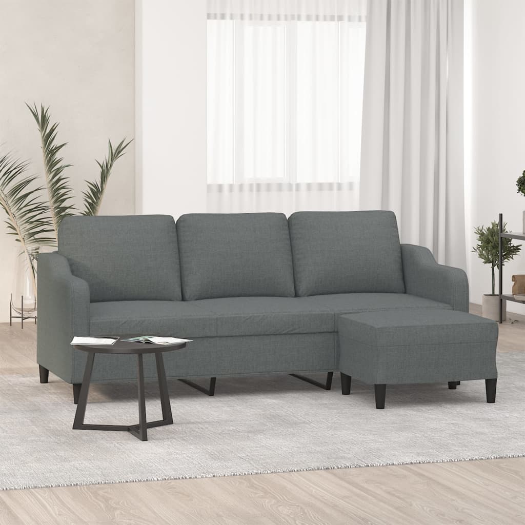 vidaXL Canapea cu 3 locuri și taburet, gri închis, 180 cm, textil vidaXL Canapea cu 3 locuri și taburet, gri închis, 180 cm, textil
