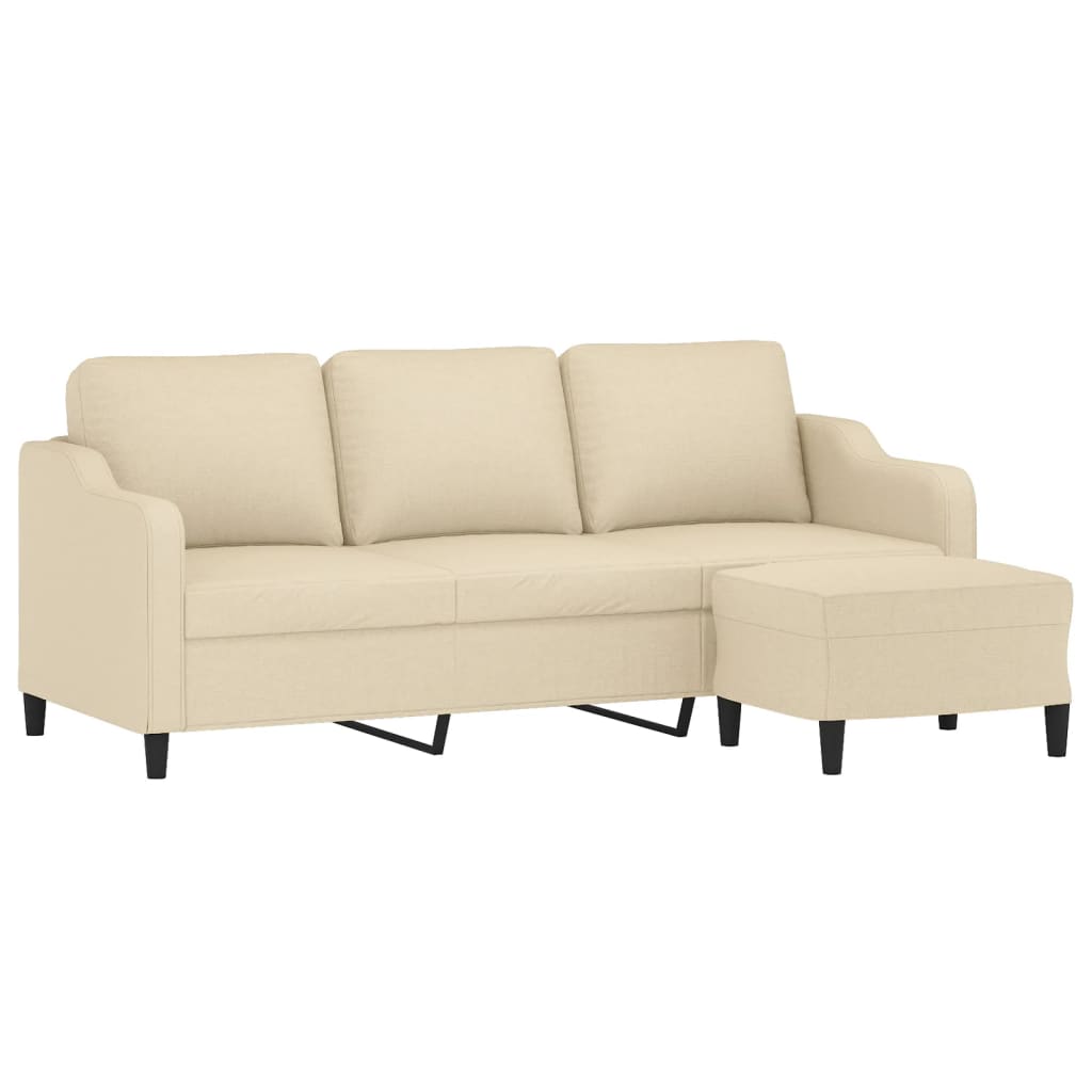 vidaXL Canapea cu 3 locuri cu taburet, crem, 180 cm, material textil vidaXL Canapea cu 3 locuri cu taburet, crem, 180 cm, material textil
