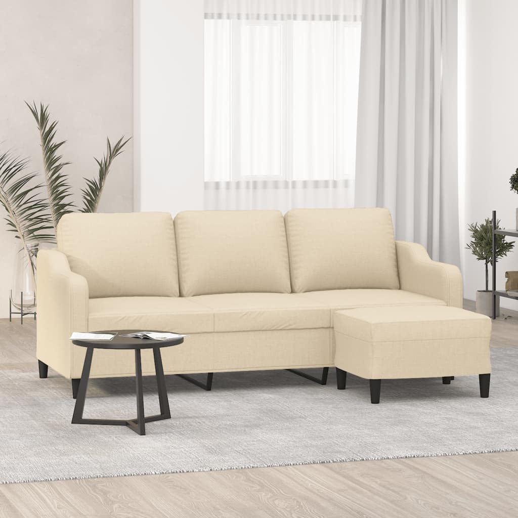 vidaXL Canapea cu 3 locuri cu taburet, crem, 180 cm, material textil vidaXL Canapea cu 3 locuri cu taburet, crem, 180 cm, material textil