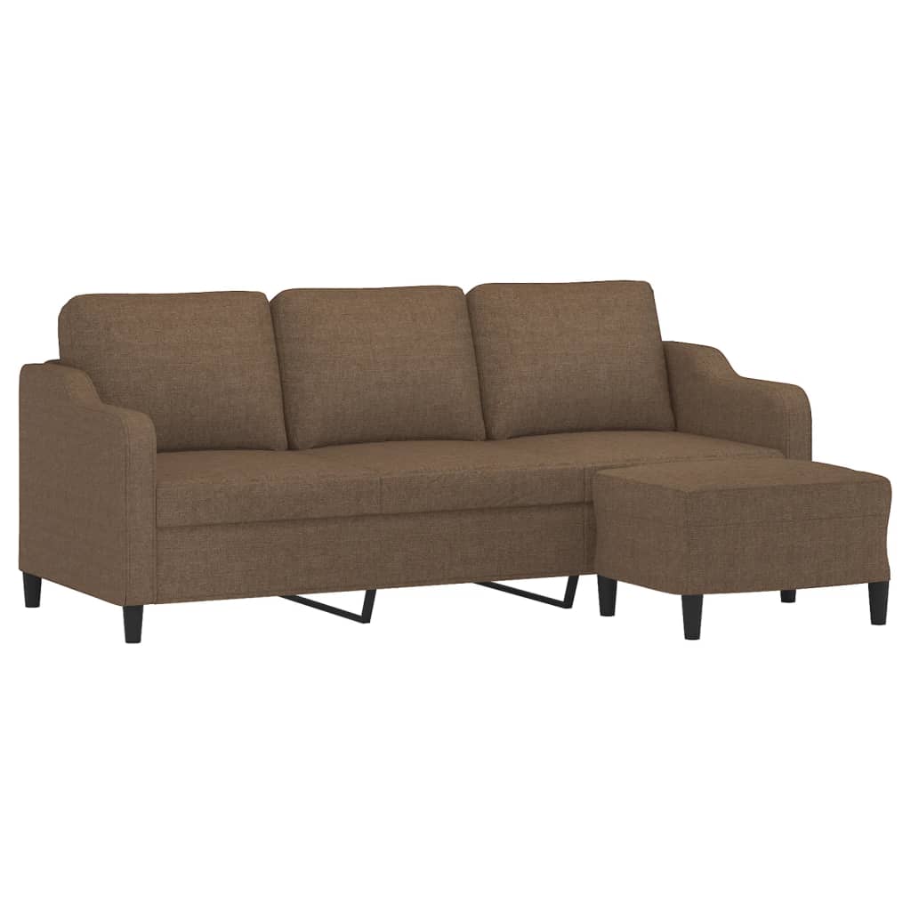 vidaXL Canapea cu 3 locuri cu taburet, maro, 180 cm, material textil vidaXL Canapea cu 3 locuri cu taburet, maro, 180 cm, material textil