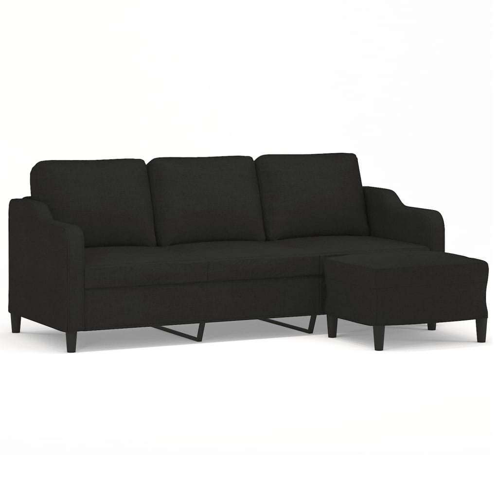 vidaXL Canapea cu 3 locuri cu taburet, negru, 180 cm, material textil vidaXL Canapea cu 3 locuri cu taburet, negru, 180 cm, material textil