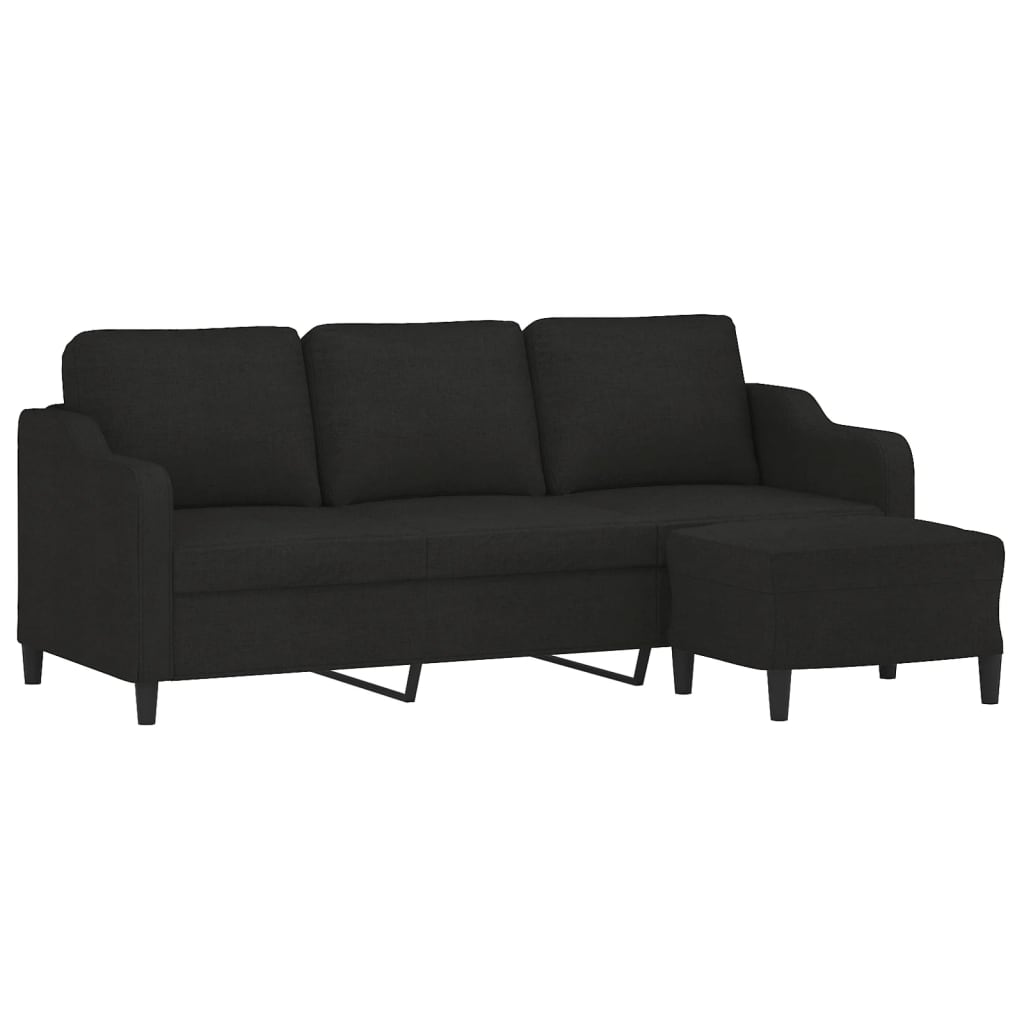 vidaXL Canapea cu 3 locuri cu taburet, negru, 180 cm, material textil vidaXL Canapea cu 3 locuri cu taburet, negru, 180 cm, material textil