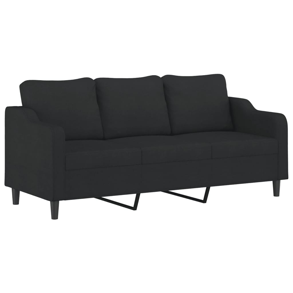 vidaXL Canapea cu 3 locuri cu taburet, negru, 180 cm, material textil vidaXL Canapea cu 3 locuri cu taburet, negru, 180 cm, material textil