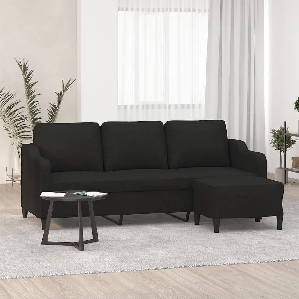 vidaXL Canapea cu 3 locuri cu taburet, negru, 180 cm, material textil vidaXL Canapea cu 3 locuri cu taburet, negru, 180 cm, material textil