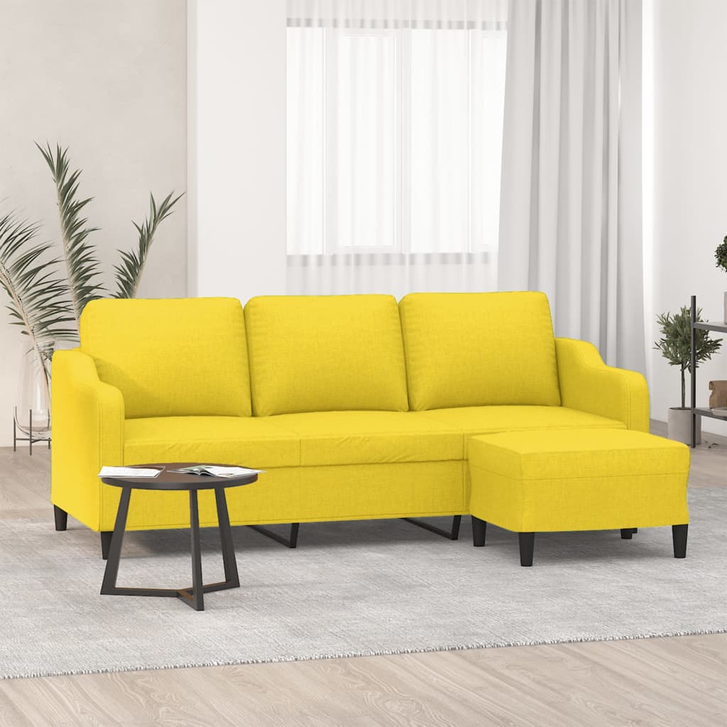 vidaXL Canapea cu 3 locuri și taburet, galben deschis, 180 cm, textil vidaXL Canapea cu 3 locuri și taburet, galben deschis, 180 cm, textil