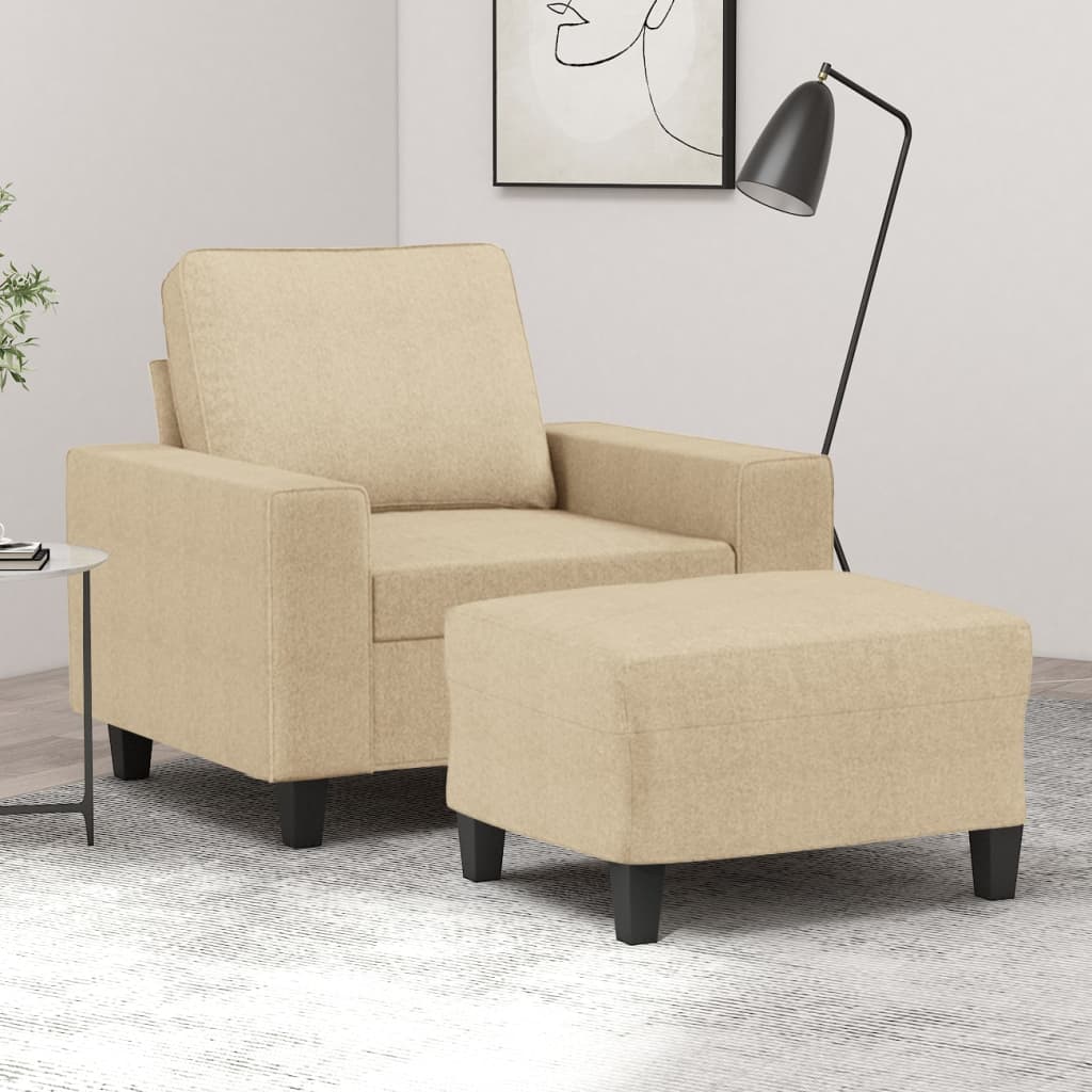 vidaXL Fotoliu canapea cu taburet, crem, 60 cm, material textil