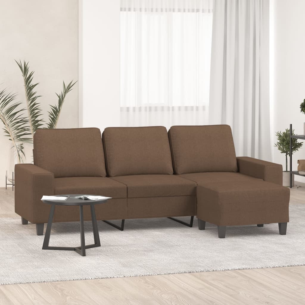 vidaXL Canapea cu 3 locuri cu taburet, maro, 180 cm, material textil vidaXL Canapea cu 3 locuri cu taburet, maro, 180 cm, material textil