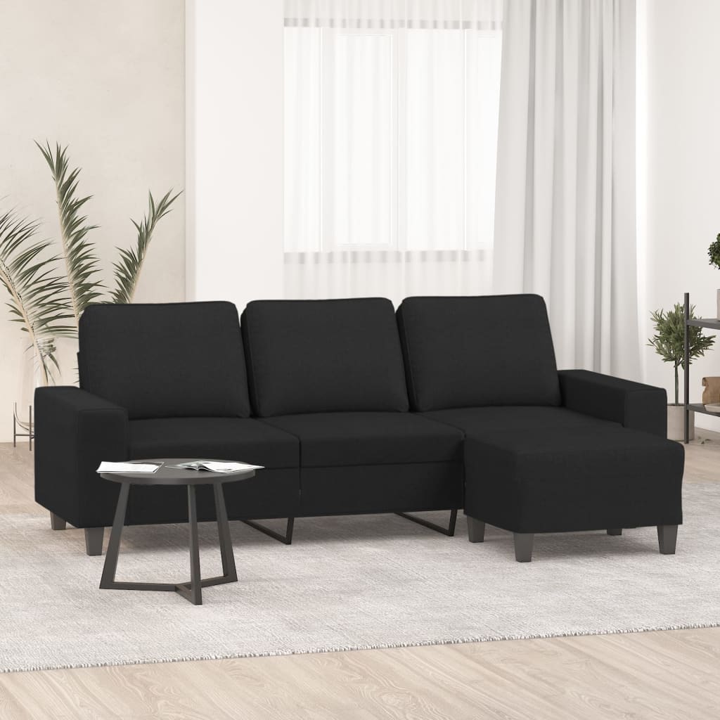 vidaXL Canapea cu 3 locuri cu taburet, negru, 180 cm, material textil vidaXL Canapea cu 3 locuri cu taburet, negru, 180 cm, material textil