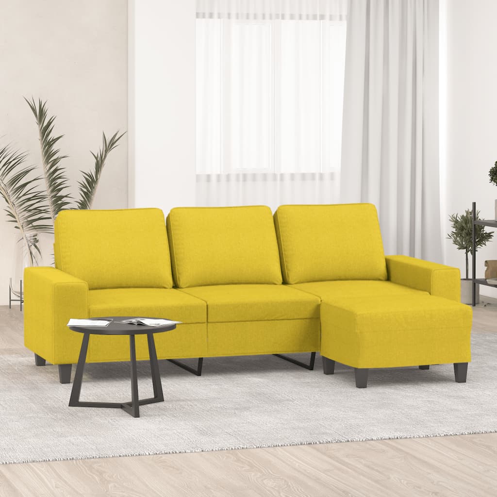 vidaXL Canapea cu 3 locuri și taburet, galben deschis, 180 cm, textil vidaXL Canapea cu 3 locuri și taburet, galben deschis, 180 cm, textil