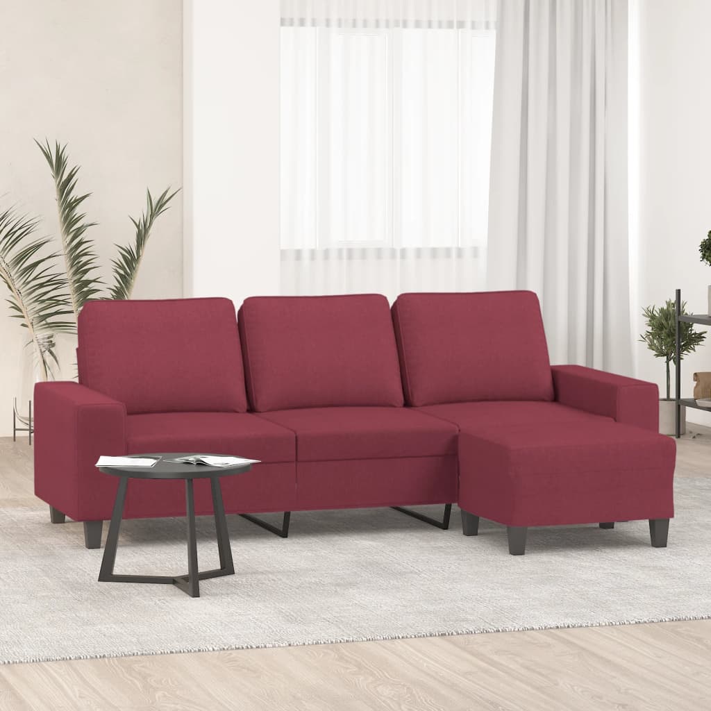 vidaXL Canapea cu 3 locuri și taburet, roșu vin, 180 cm, textil vidaXL Canapea cu 3 locuri și taburet, roșu vin, 180 cm, textil