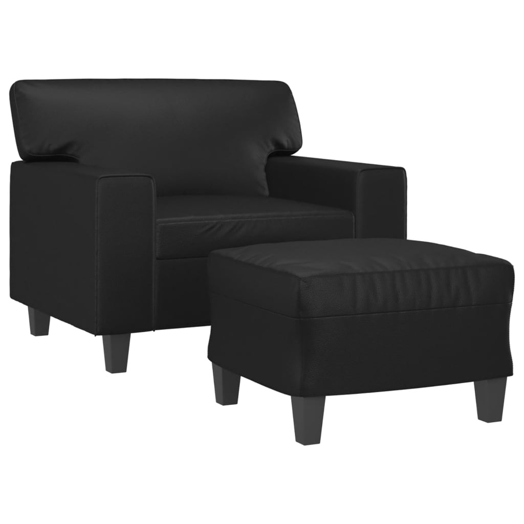 vidaXL Fotoliu canapea cu taburet, negru, 60 cm, piele ecologică