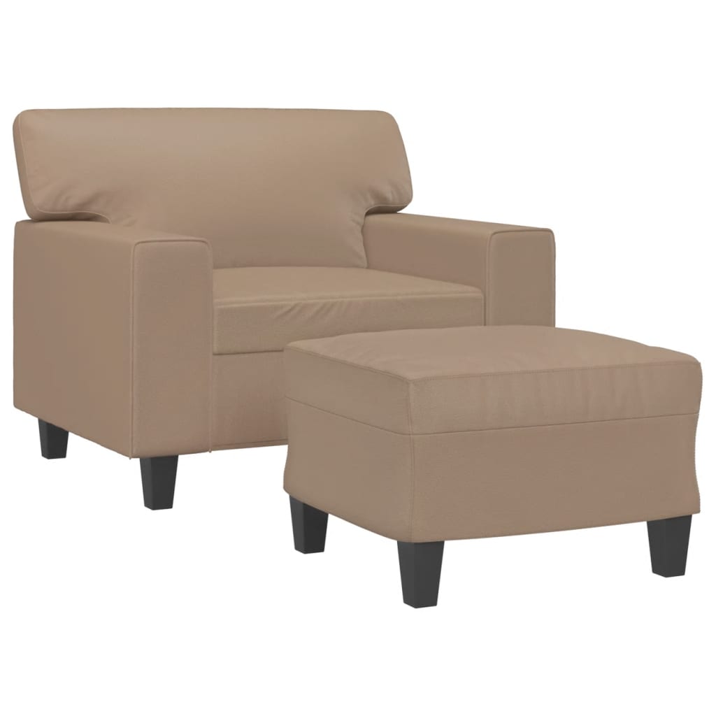 vidaXL Fotoliu canapea cu taburet, cappuccino, 60 cm, piele ecologică