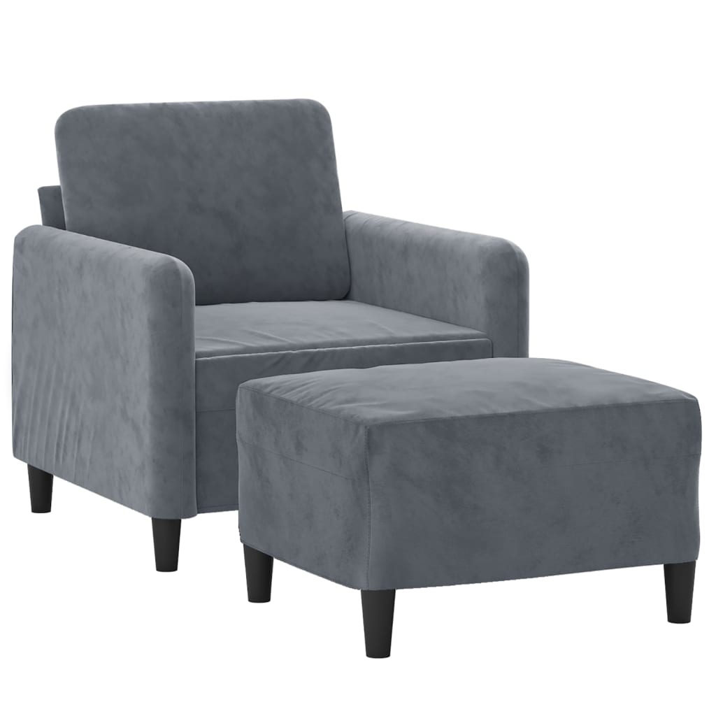 vidaXL Fotoliu canapea cu taburet, gri închis, 60 cm, catifea