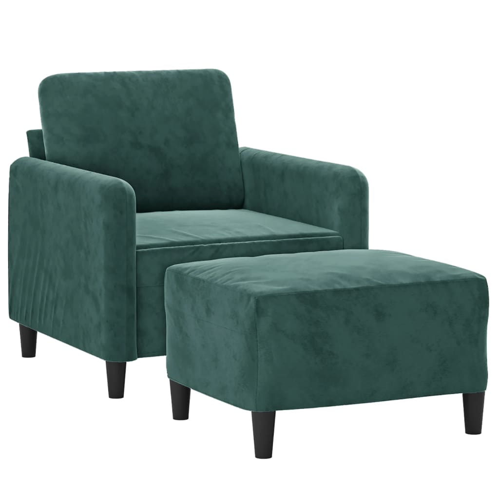 vidaXL Fotoliu canapea cu taburet, verde închis, 60 cm, catifea