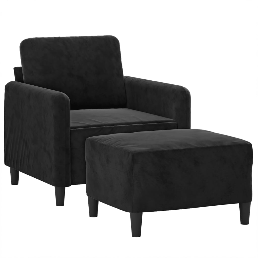 vidaXL Fotoliu canapea cu taburet, negru, 60 cm, catifea