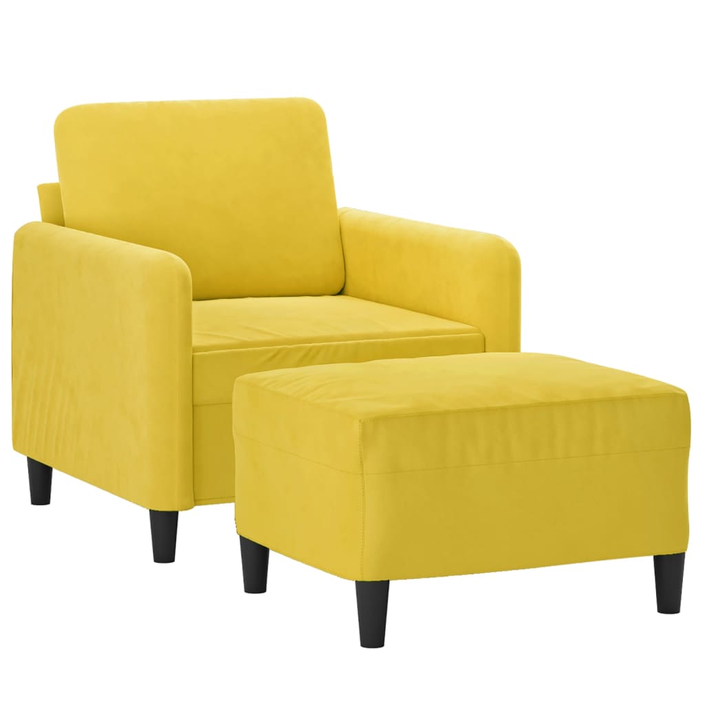 vidaXL Fotoliu canapea cu taburet, galben, 60 cm, catifea