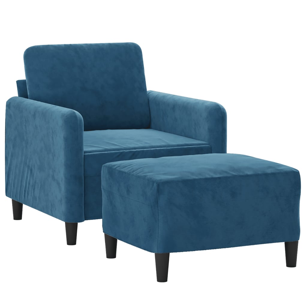 vidaXL Fotoliu canapea cu taburet, albastru, 60 cm, catifea
