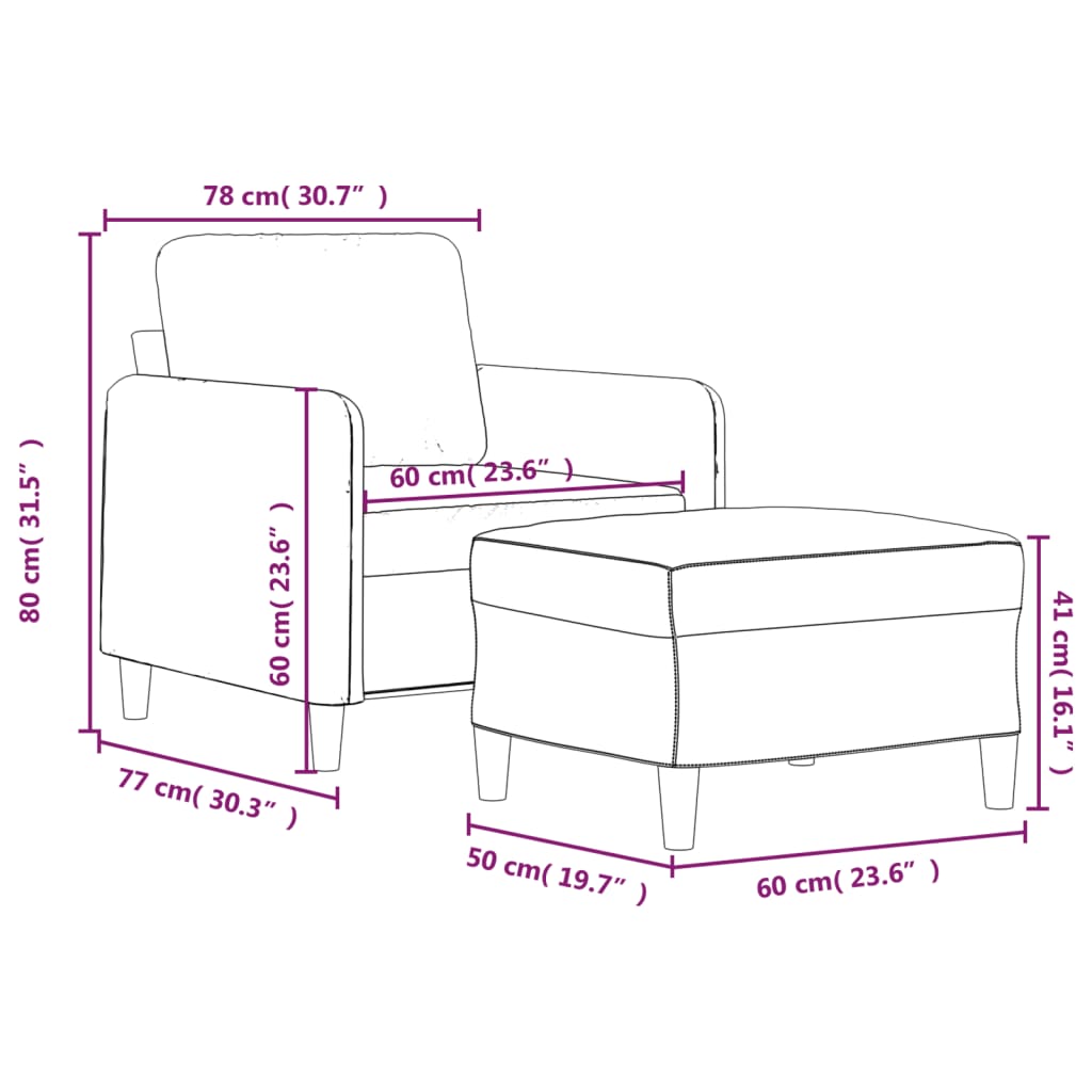 vidaXL Fotoliu canapea cu taburet, albastru, 60 cm, catifea