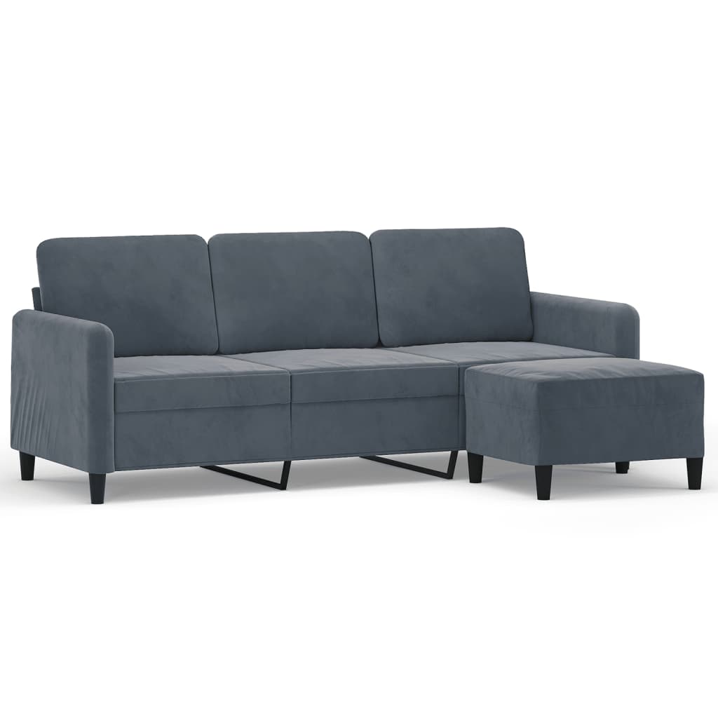 vidaXL Canapea cu 3 locuri și taburet, gri închis, 180 cm, catifea vidaXL Canapea cu 3 locuri și taburet, gri închis, 180 cm, catifea