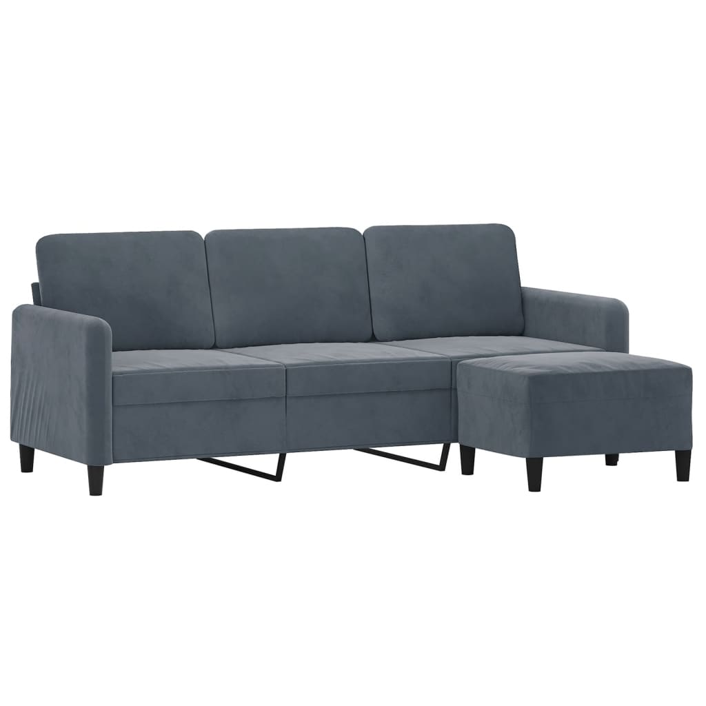 vidaXL Canapea cu 3 locuri și taburet, gri închis, 180 cm, catifea vidaXL Canapea cu 3 locuri și taburet, gri închis, 180 cm, catifea