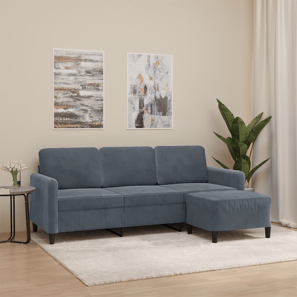 vidaXL Canapea cu 3 locuri și taburet, gri închis, 180 cm, catifea vidaXL Canapea cu 3 locuri și taburet, gri închis, 180 cm, catifea