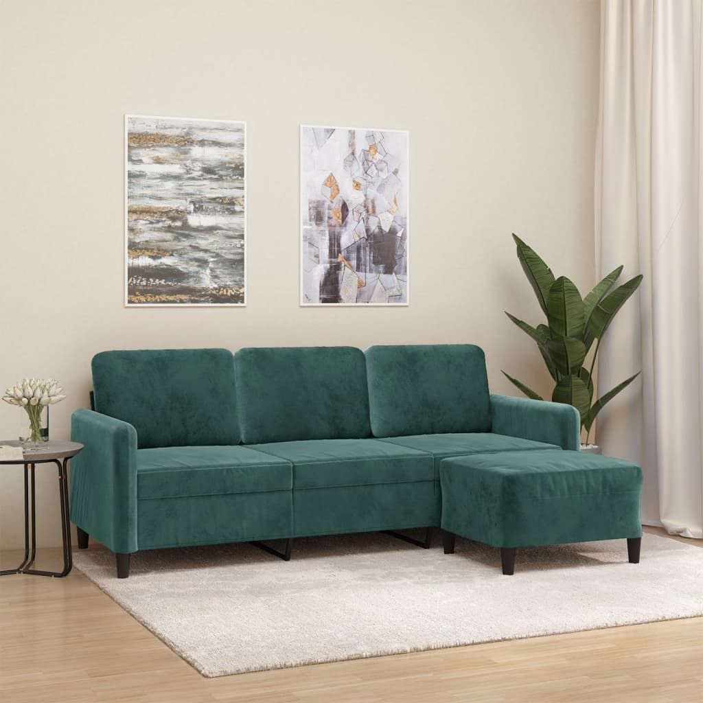 vidaXL Canapea cu 3 locuri și taburet, verde închis, 180 cm, catifea vidaXL Canapea cu 3 locuri și taburet, verde închis, 180 cm, catifea