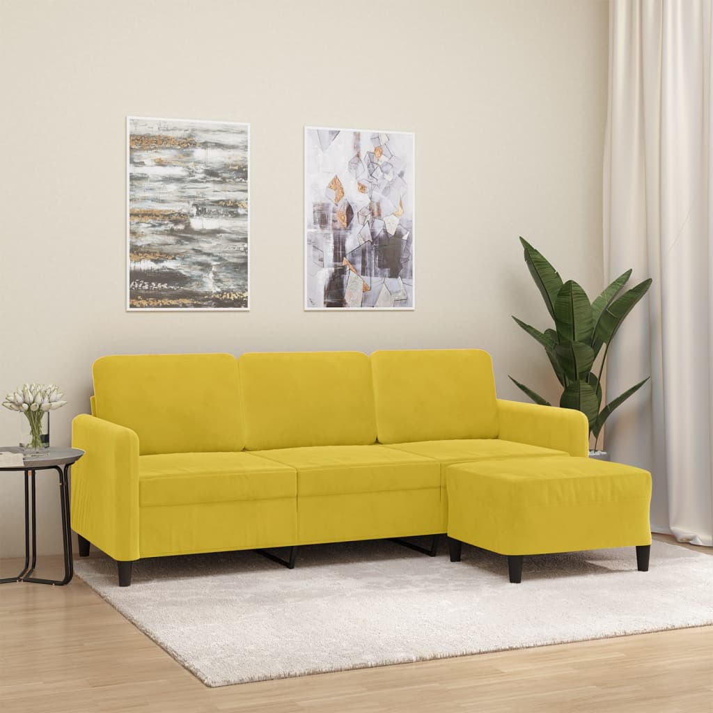 vidaXL Canapea cu 3 locuri și taburet, galben, 180 cm, catifea vidaXL Canapea cu 3 locuri și taburet, galben, 180 cm, catifea