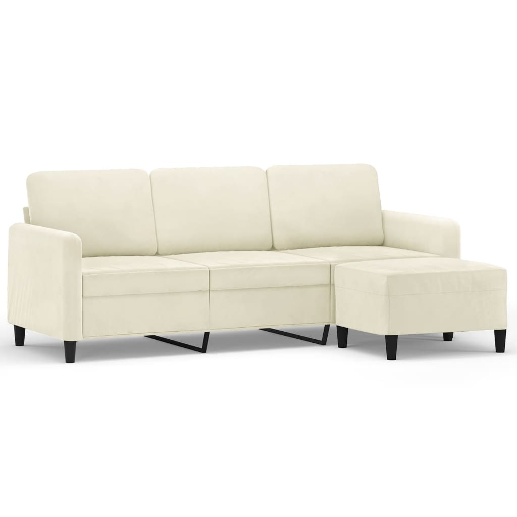 vidaXL Canapea cu 3 locuri și taburet, crem, 180 cm, catifea vidaXL Canapea cu 3 locuri și taburet, crem, 180 cm, catifea