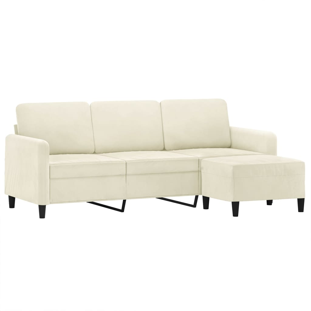 vidaXL Canapea cu 3 locuri și taburet, crem, 180 cm, catifea vidaXL Canapea cu 3 locuri și taburet, crem, 180 cm, catifea