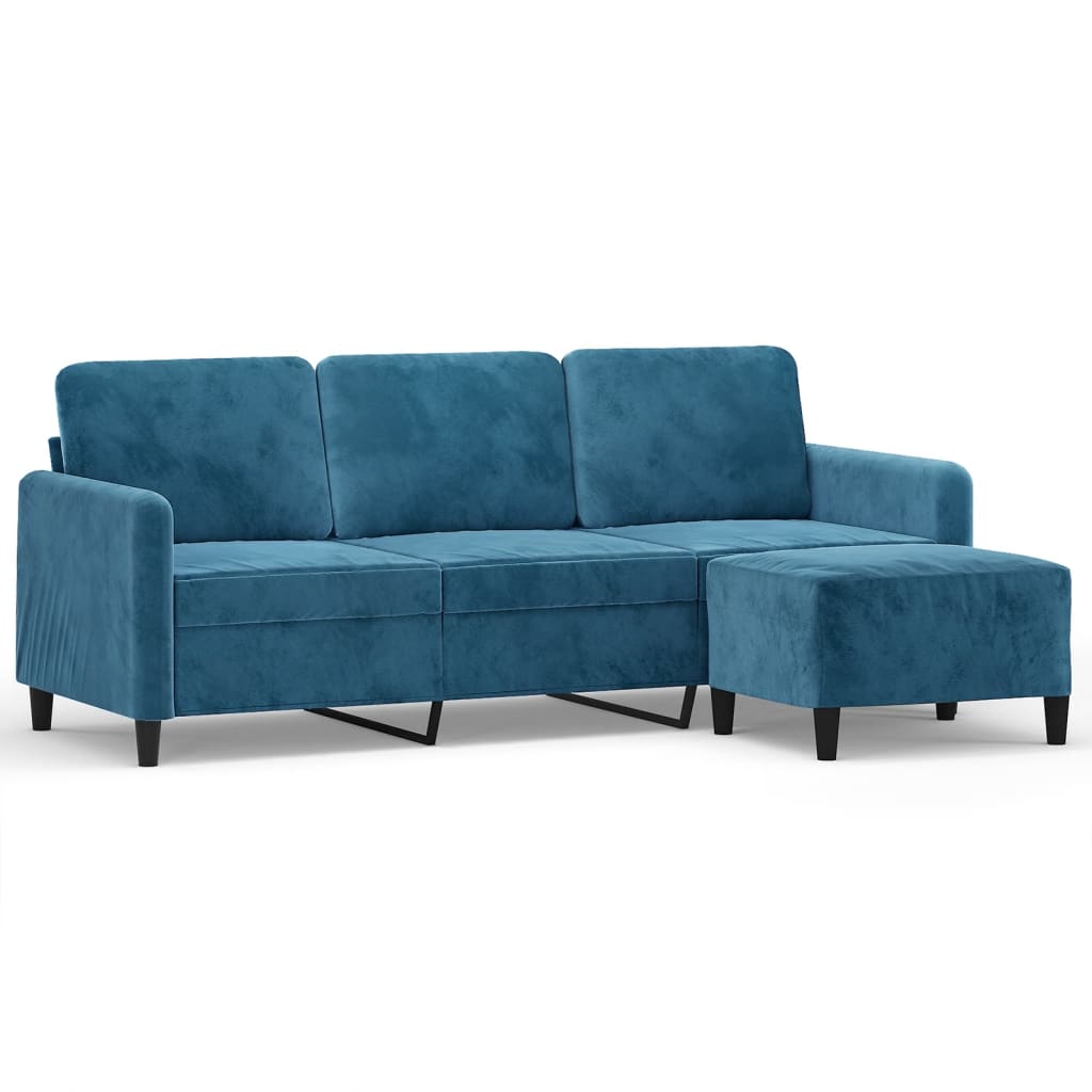 vidaXL Canapea cu 3 locuri și taburet, albastru, 180 cm, catifea vidaXL Canapea cu 3 locuri și taburet, albastru, 180 cm, catifea
