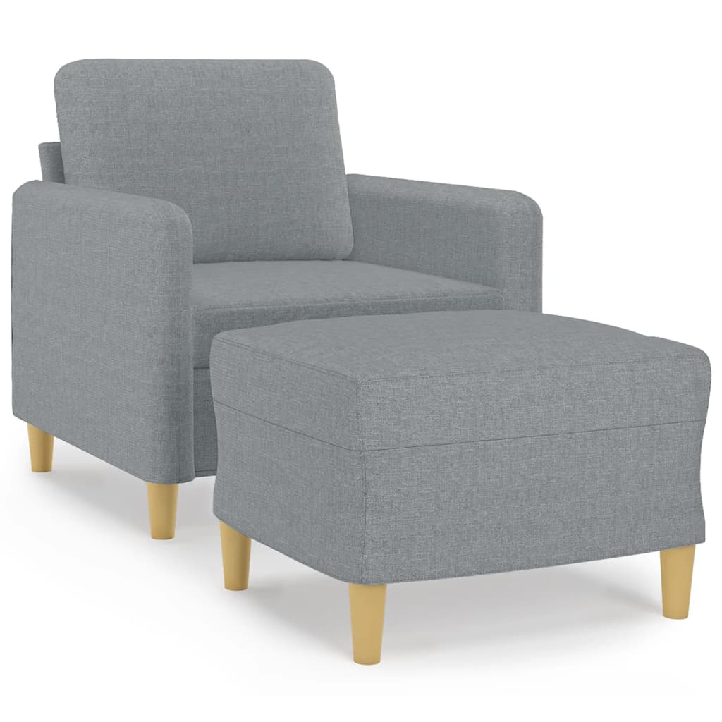 vidaXL Fotoliu canapea cu taburet, gri deschis, 60 cm, textil