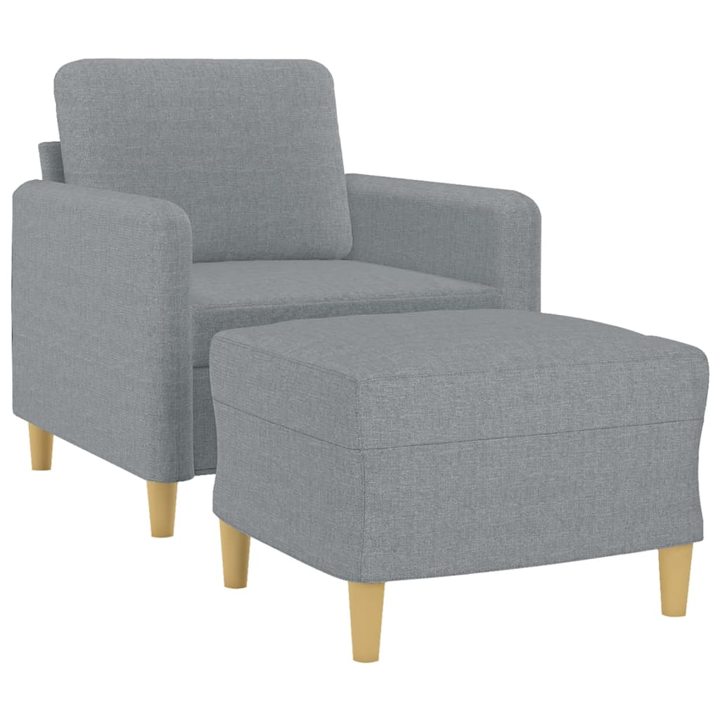 vidaXL Fotoliu canapea cu taburet, gri deschis, 60 cm, textil
