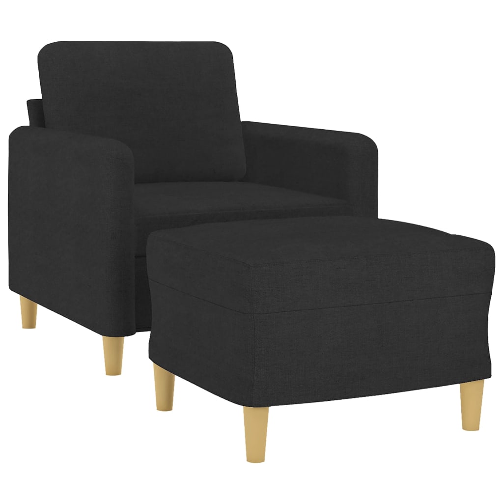 vidaXL Fotoliu canapea cu taburet, negru, 60 cm, material textil