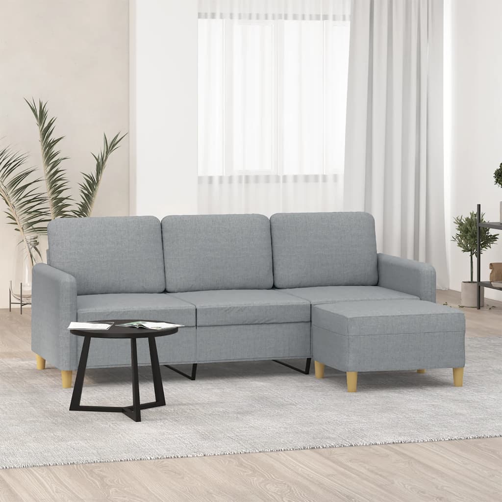 vidaXL Canapea cu 3 locuri și taburet, gri deschis, 180 cm, textil vidaXL Canapea cu 3 locuri și taburet, gri deschis, 180 cm, textil