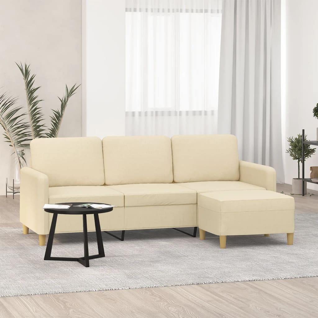 vidaXL Canapea cu 3 locuri cu taburet, crem, 180 cm, material textil vidaXL Canapea cu 3 locuri cu taburet, crem, 180 cm, material textil