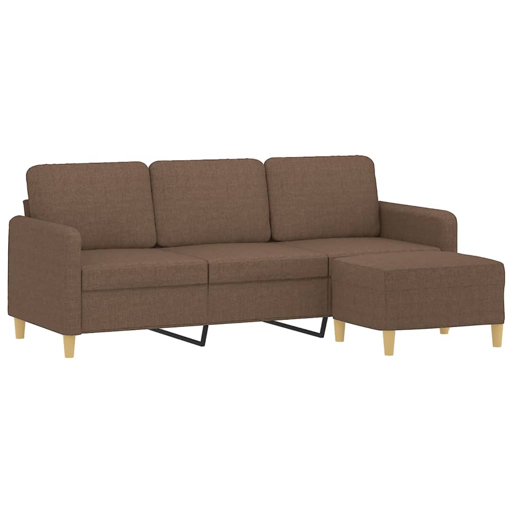 vidaXL Canapea cu 3 locuri cu taburet, maro, 180 cm, material textil vidaXL Canapea cu 3 locuri cu taburet, maro, 180 cm, material textil