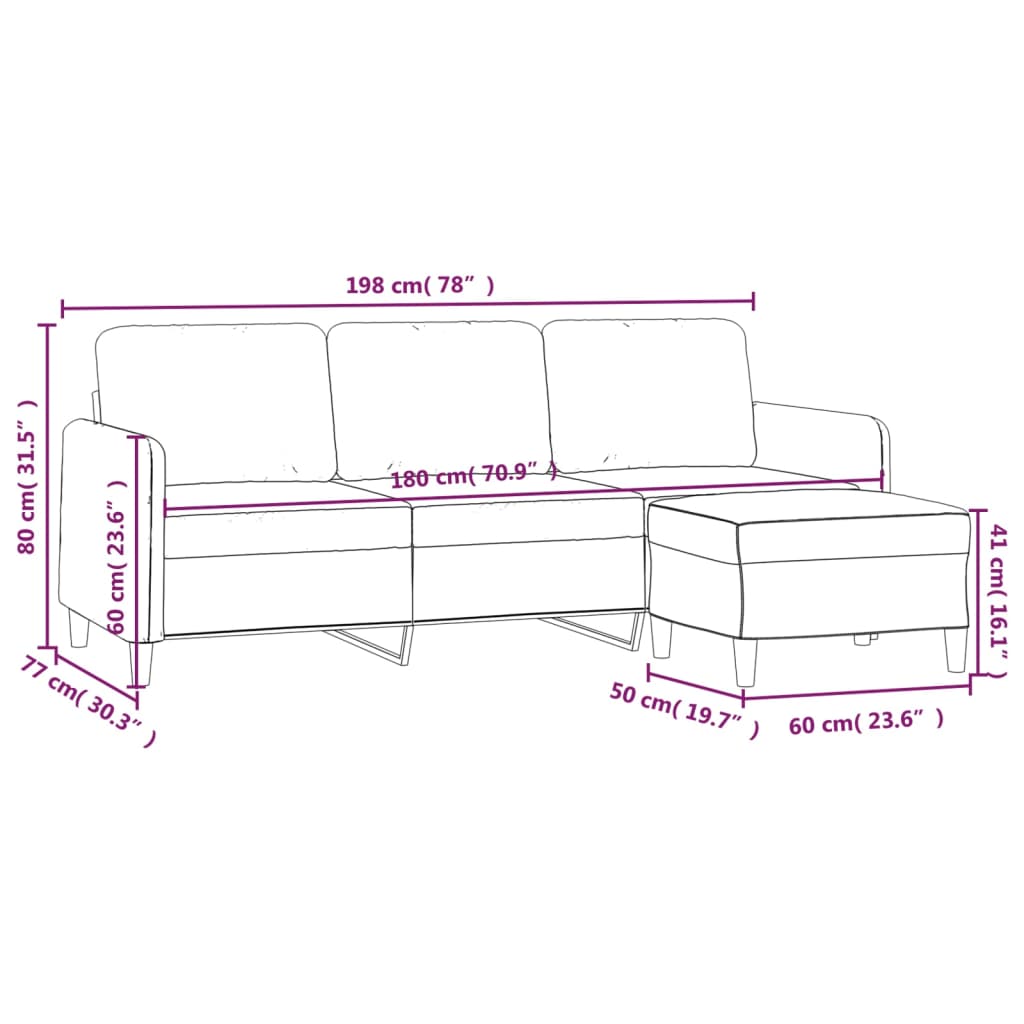 vidaXL Canapea cu 3 locuri cu taburet, maro, 180 cm, material textil vidaXL Canapea cu 3 locuri cu taburet, maro, 180 cm, material textil