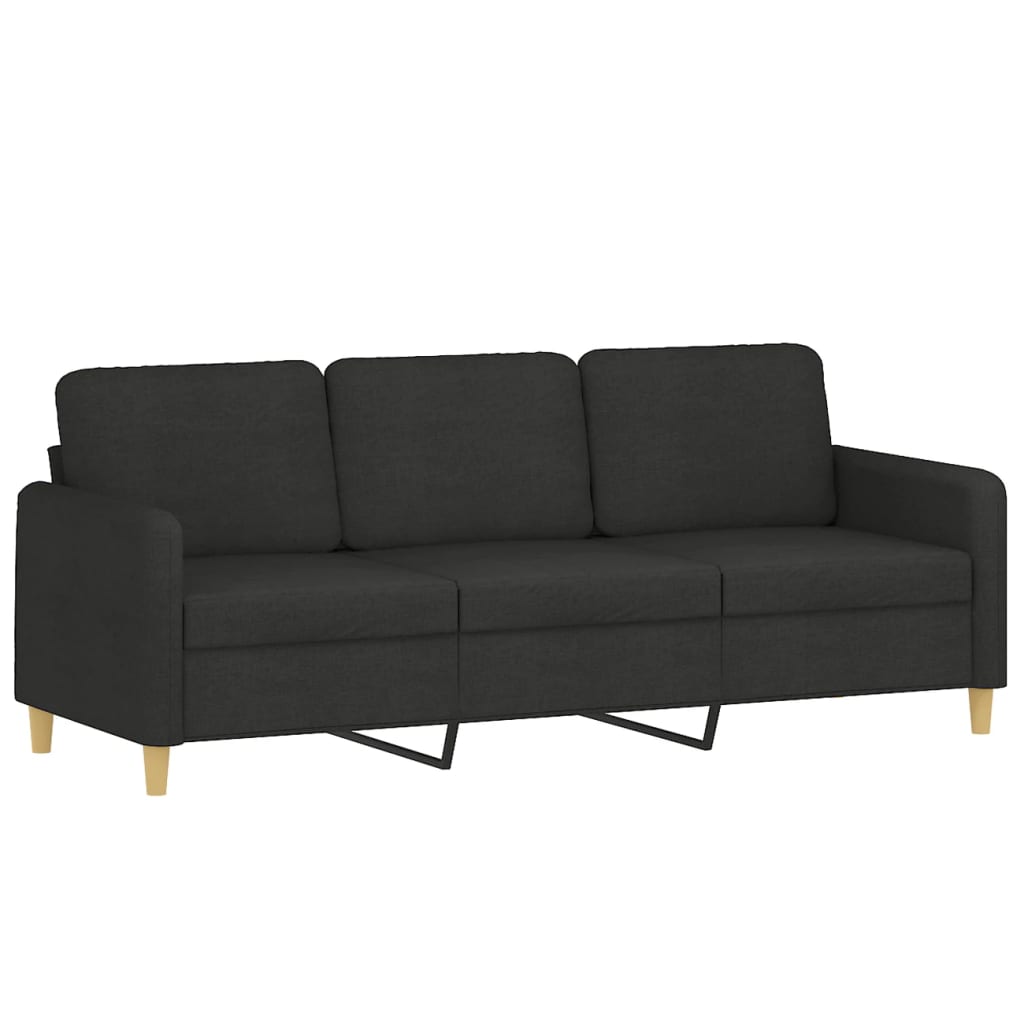 vidaXL Canapea cu 3 locuri cu taburet, negru, 180 cm, material textil vidaXL Canapea cu 3 locuri cu taburet, negru, 180 cm, material textil