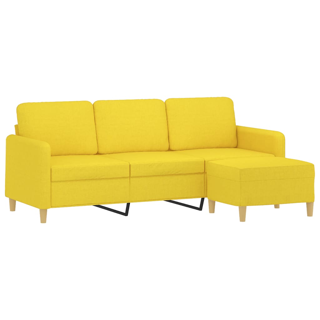 vidaXL Canapea cu 3 locuri și taburet, galben deschis, 180 cm, textil vidaXL Canapea cu 3 locuri și taburet, galben deschis, 180 cm, textil
