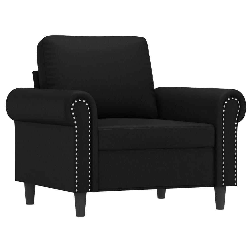vidaXL Fotoliu canapea cu taburet, negru, 60 cm, piele ecologică