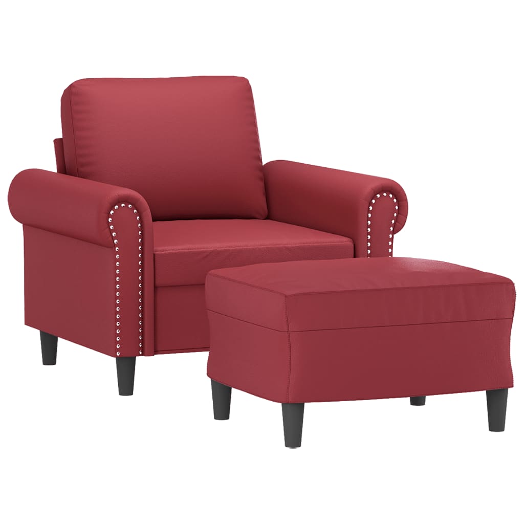 vidaXL Fotoliu canapea cu taburet, roșu vin, 60 cm, piele ecologică