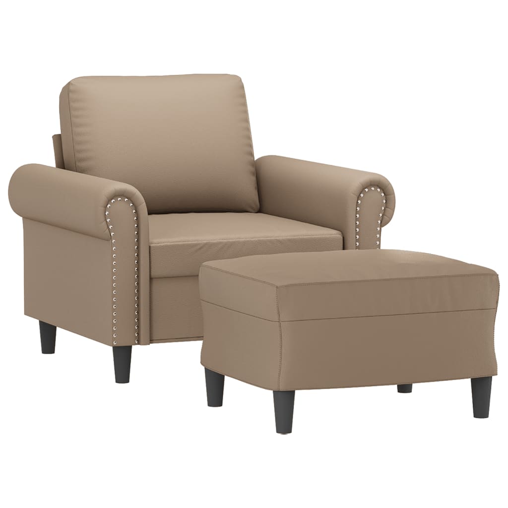 vidaXL Fotoliu canapea cu taburet, cappuccino, 60 cm, piele ecologică
