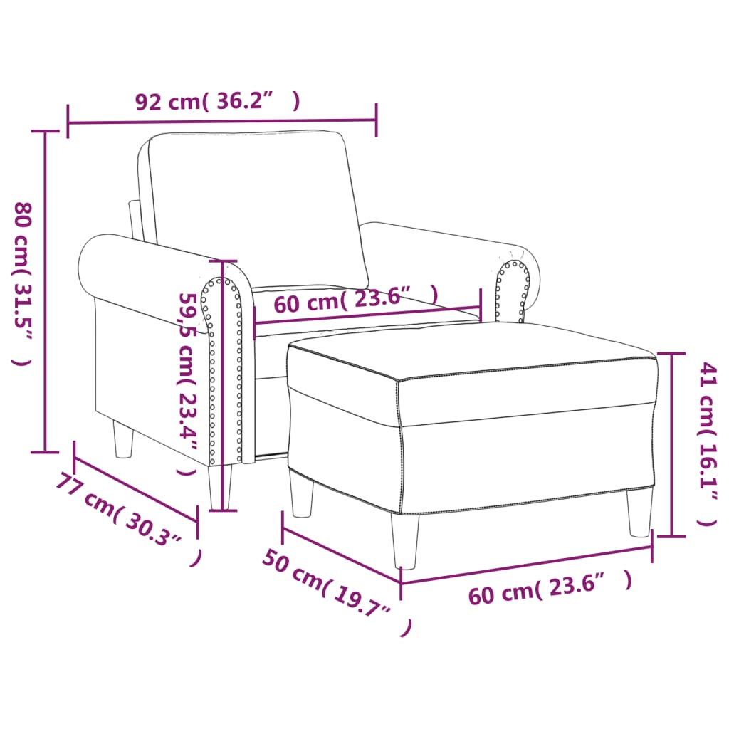 vidaXL Fotoliu canapea cu taburet, cappuccino, 60 cm, piele ecologică