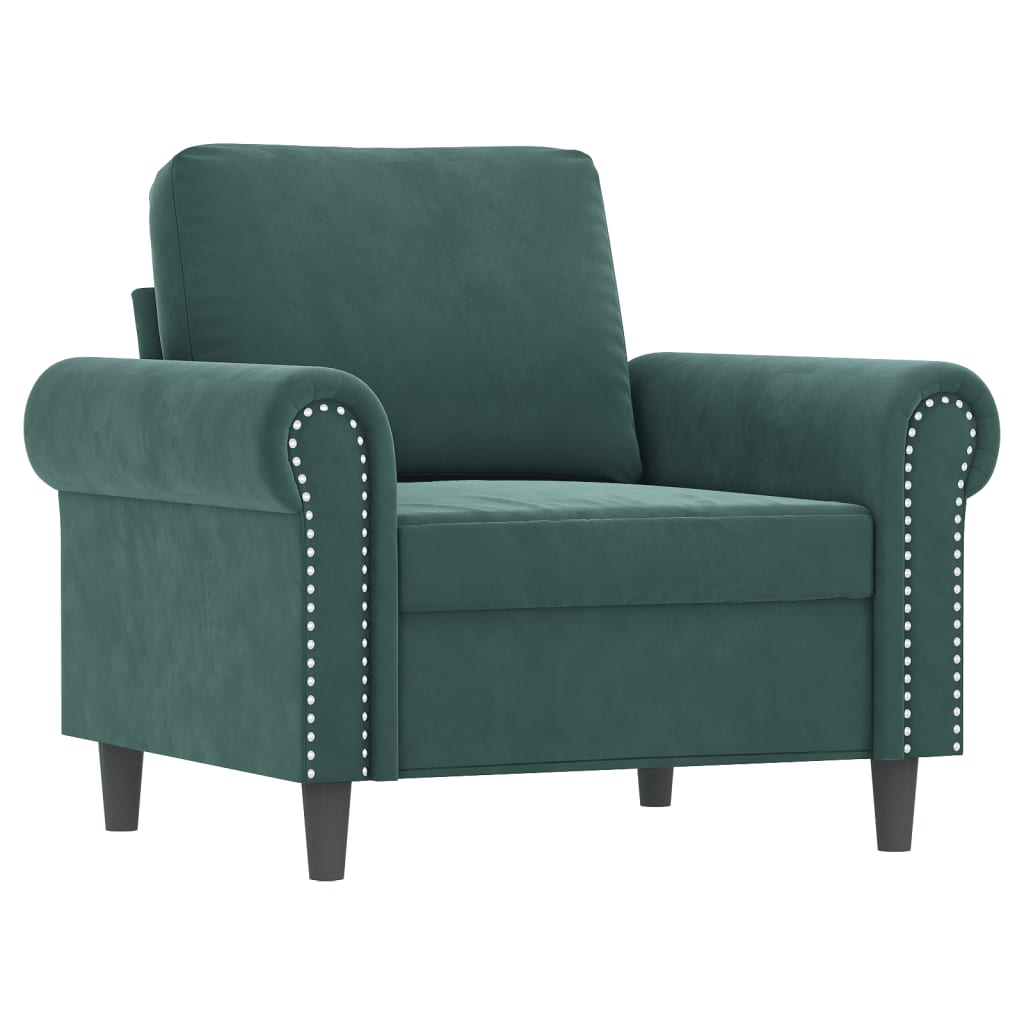 vidaXL Fotoliu canapea cu taburet, verde închis, 60 cm, catifea