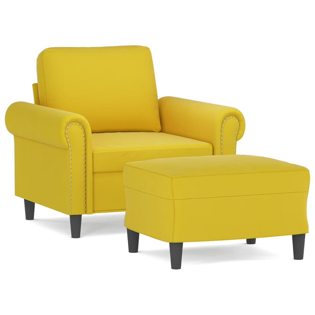 vidaXL Fotoliu canapea cu taburet, galben, 60 cm, catifea