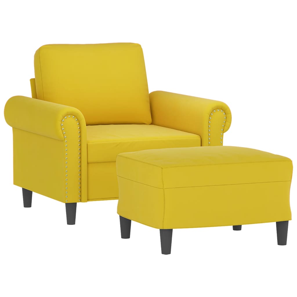 vidaXL Fotoliu canapea cu taburet, galben, 60 cm, catifea